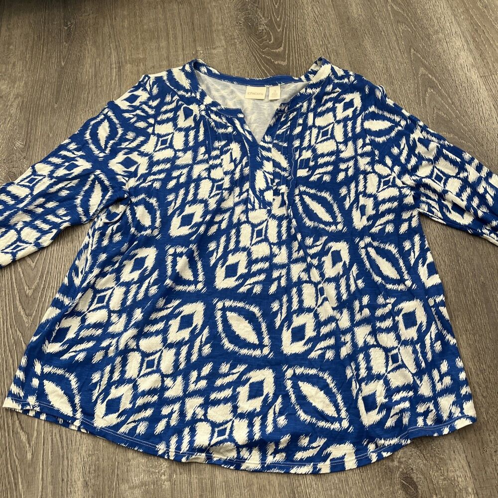 Chicos Blue & White Geometric Print Women’s Size 3